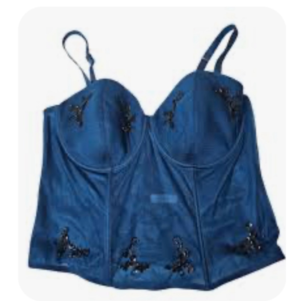 Blue Corset Top Underwire Boned Bead Bustier Top 18/20 Y2K Teal Whimsigoth Maid